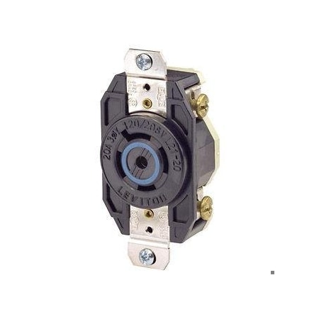 Leviton Flanged Locking Receptacle, L21-20R, 20 A, 120/208V AC, Three Phase, 4 Pole, Flush Mount, Black 2510
