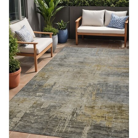 Homeroots 5' X 8' Pewter And Wheat Abstract Washable Indoor Outdoor Area Rug 616245