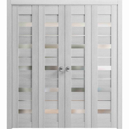 Sartodoors Sliding Closet Double Bi-fold Doors Grey Solid Core Modern Interior QUADRO4445DBF-OAK-96 x 84 (4* 24x84)
