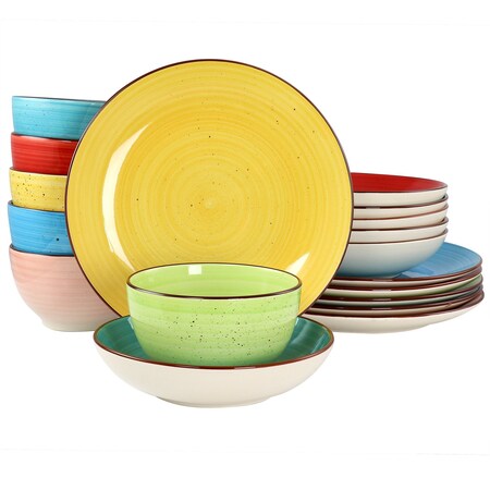 Elama Sebastian 18 Piece Double Bowl Stoneware Dinnerware Set in Assorted Colors ELM-SEBASTIAN18