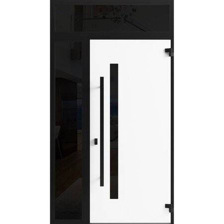 Vdomdoors Front Exterior Prehung Steel Door Ronex0144 Grey Sidelight and Transom Window Sidelite Entry Metal RONEX0144EXD-GRE-W36+12 X H80+16-LH-I