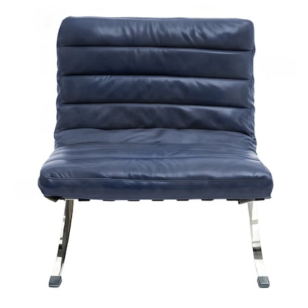 Homeroots 29" Blue and Silver Tufted Leather and Upholstered Folding Lounge Chair 668904