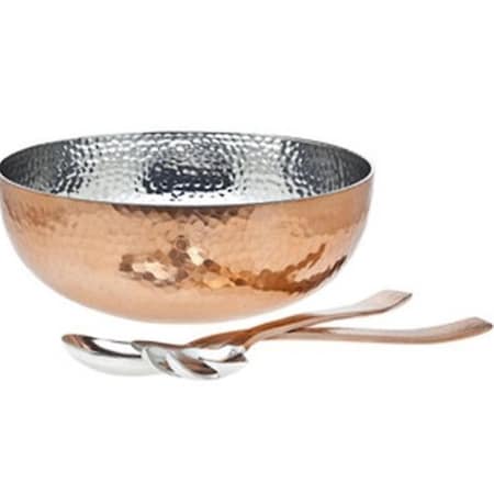 Starcrafts Stainless Steel Copper Plated Hammered Salad Bowl with 2 Server, 3 Piece 92251