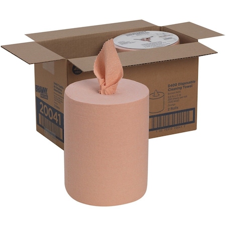 Brawny Medium-Duty Wiper Refill, 1-Ply, 10 x 13, Unscented, Orange, 200 Wipers, 2PK 20041
