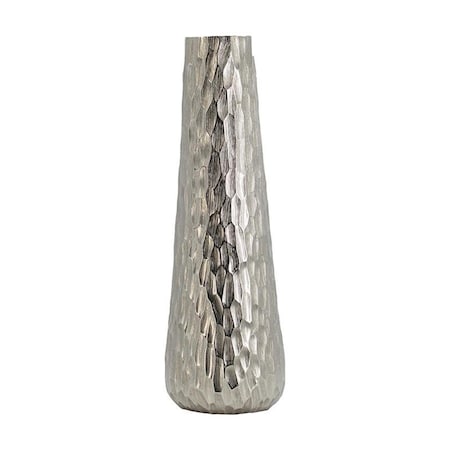 Homeroots 19" Silver Cast Aluminum Carved Geometric Table Vase 565438