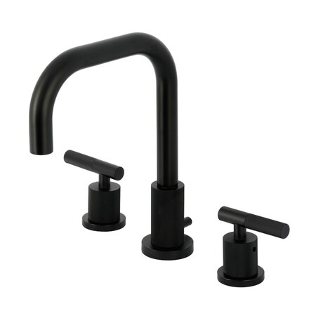 Kingston Brass Widespread Bathroom Faucet with Knurled Handle and Brass Pop-Up, Matte Black FSC8930KNL