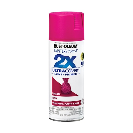 Rust-Oleum Painter's Touch 2X Ultra Cover Spray Paint, Magenta, Satin, Solvent, 12 Oz 334087