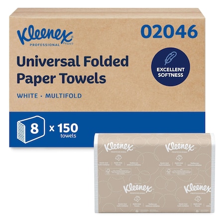 Kleenex Multifold Paper Towels, 1-Ply, 9.2" x 9.4" sheets, White, (150 Sheets/Pack, 8 Packs/Case) 02046
