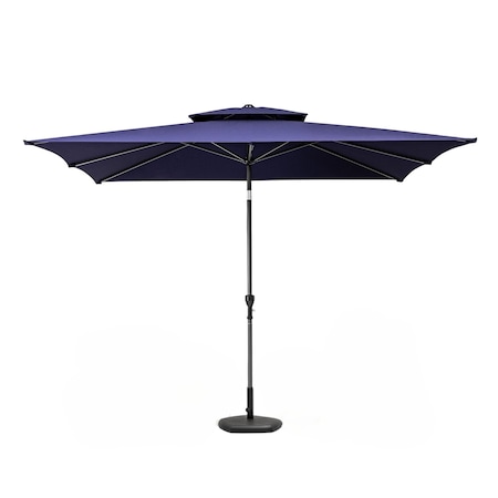 Homeroots 9ft Navy Blue Polyester Rectangular Tilt Market Patio Umbrella 485616