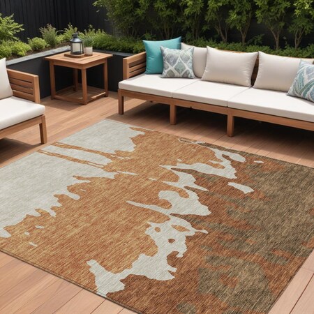 Homeroots 10' X 14' Orange And Brown Abstract Washable Indoor Outdoor Area Rug 613649