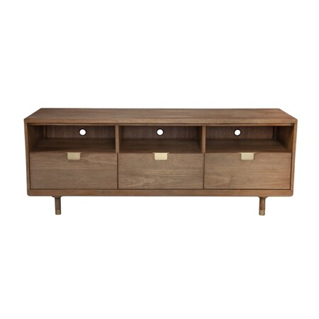 Homeroots 64in Sand Solid Wood Open shelving TV Stand 404261
