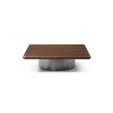 Homeroots 39" Brown and Silver Wood and Stainless Steel Square Pedestal Coffee Table 714606