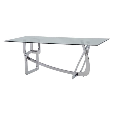 Homeroots 79" Clear And Silver Glass And Stainless Steel Trestle Base Dining Table 284365