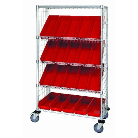 Quantum Storage Systems WIRE CART SLANT SHELVES W/ 20 BINS WRCSL5-63-1836EP-104RD