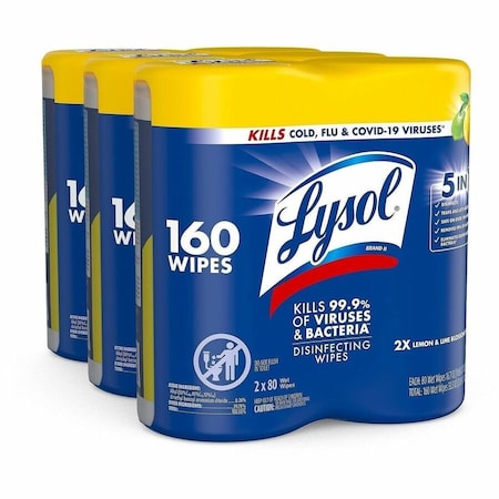 Lysol Disinfecting Wipes, Canister, Lemon Lime, White, 6 PK RAC80296CT