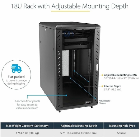 Startech.Com 4-POST 18U 19IN SERVER RACK ENCLOSURE W/ ADJUSTABLE MOUNTING DEPTH - EIA/ECA-31 RK1836BKF