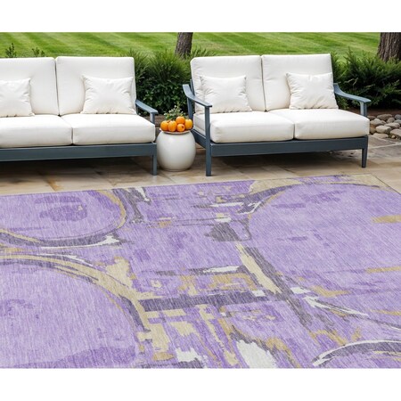 Homeroots 8' X 10' Lavender Lilac And Purple Geometric Washable Indoor Outdoor Area Rug 589401