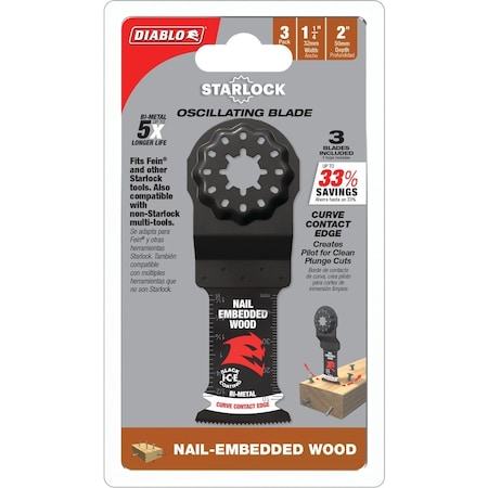 Diablo Starlock 1-1/4'' Bi-Metal Oscillating Blade for Nail-Embedded Wood, 3PK DOS125BW3