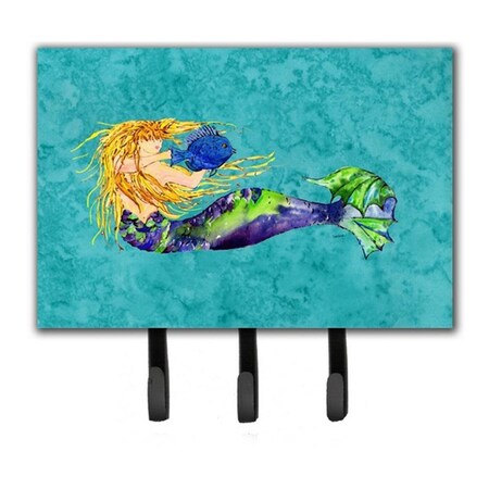 Carolines Treasures Blonde Mermaid On Teal Leash and Key Holder 8724TH68