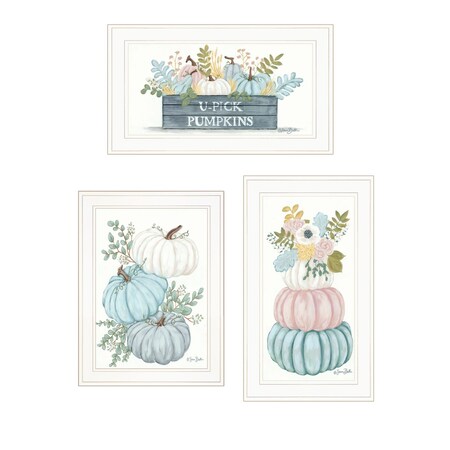 Homeroots Set Of Three Floral Pumpkins 3 White Framed Print Wall Art, 3PK 407908