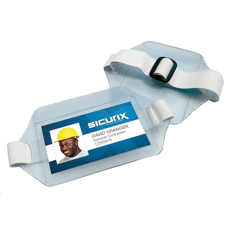 Sicurix Armband Badge Holders Elastic Strap, Vertical, Clear, 12PK 66899
