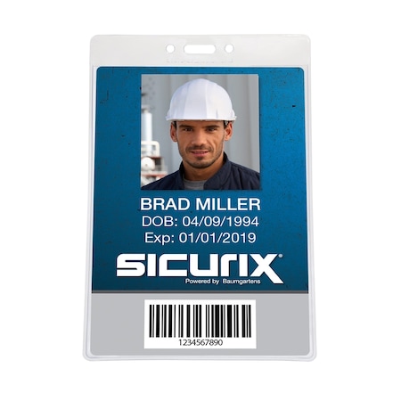 Sicurix Vinyl Badge Holder, Vertical, 4-1/2in x 6-3/4in, 100PK 67832