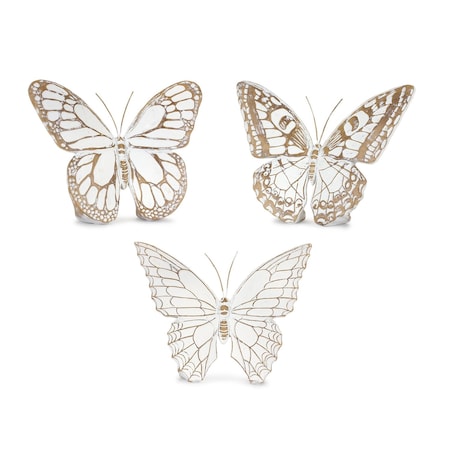 Homeroots Set of Three 6" Brown And White Polyresin Butterfly Tabletop Sculpture, 3PK 518111