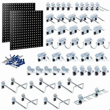 Triton Products 46 pc LocHook Assortment W/ (2) 24" W x 24" H Black 18-Gauge Steel Square Hole Pegboards LB1-BKKit