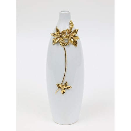 Homeroots 18" Gold Floral Oval Ceramic Table Vase With Sculptural Details 569257
