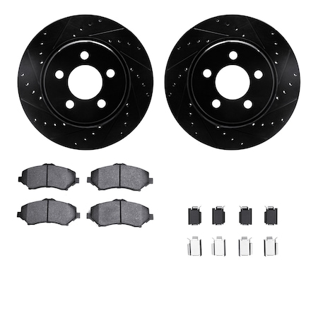 Dynamic Friction Co DFC Brake Rotor Drilled & Slotted - Black- w/Ultimate Duty Brake Pad & HW Kit 8412-42027