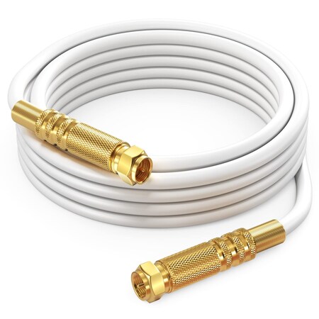 Maximm 10ft RG6 Quad Shielded Coaxial Cable, Non-Oxygen Copper, White RG6-STS-GLD-4S-10WH