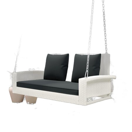 Homeroots 50" White Metal Outdoor Swing Chair with White Cushion 625692