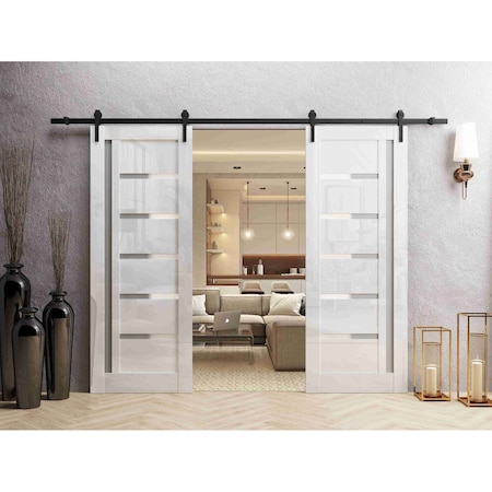 Sartodoors Double Barn Door 72x84 inches White Solid Core Modern Interior QUADRO4088DB-B-GLOS-7284