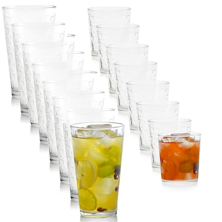 Gibson Home Great Foundations 16 Piece Tumbler and Double Old Fashioned Glass Set in Square Pattern 91849.16