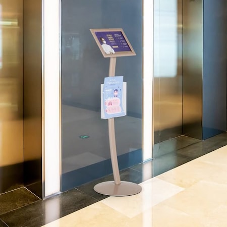 M&T Displays Pale Rose 8.5 x 11 Inch Pedestal Sign Holder with Clear Brochure Holder Menu Board Floor Standing UCUMB41581X9002