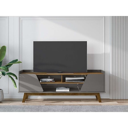 Manhattan Comfort Mid-Century Modern Marcus 62.99 TV Stand with Solid Wood Legs in Grey and Nature 260BMC50