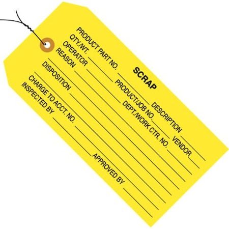 Partners Brand Tag Wired Scrap, 4-3/4"x2-3/8", PK1000, 13 Point Cardstock, 4 3/4" W, Yellow, 1000 PK G20053