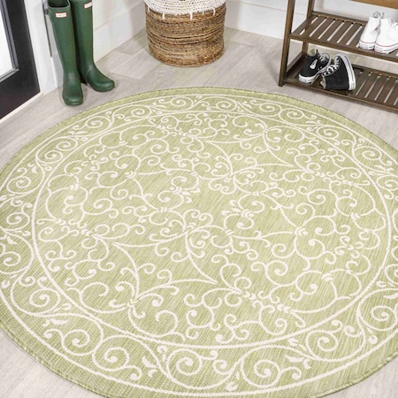 Jonathan Y Charleston Vintage Filigree Textured Weave Green/Cream 5 ft Round Indoor/Outdoor Area Rug SMB106H-5R