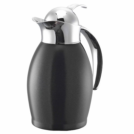 Service Ideas Nicollet Series 0.6-Liter Stainless Vacuum Insulated Carafe with Push Button Lid in Radiant Black NIC06BSPBBL