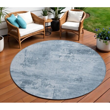 Homeroots 8' Denim Blue And Silver Round Abstract Washable Indoor Outdoor Area Rug 602697