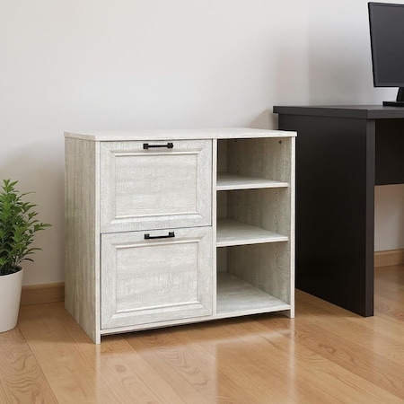 Homeroots 30" Light Gray Distressed Wood Two Drawers Filing Cabinet 568317