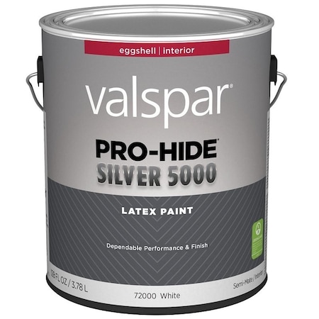 Valspar Pro-Hide Silver 5000 7300 Latex Paint, Water Base, Eggshell, White Base, 1 gal 028.0072000.007