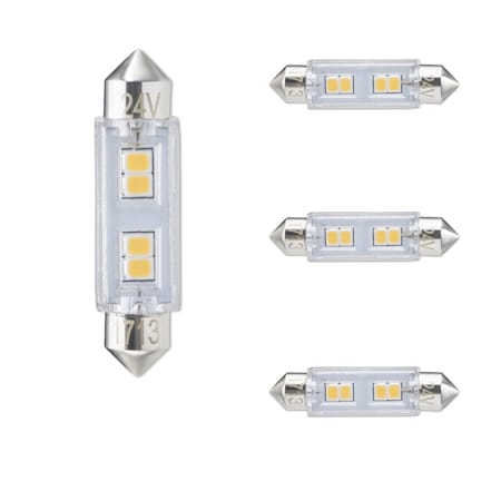 Bulbrite LED Filament 0.8W T3 Light Bulbs, Clear Glass, Festoon Base, 3000K, 55lu, 24 Volts, 4PK 862792