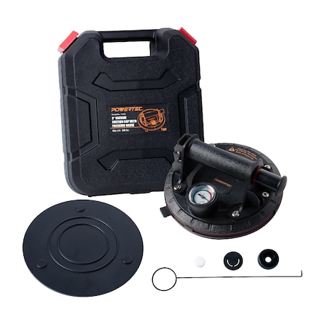 Powertec 8'' Heavy Duty Handheld Vacuum Suction Cups Lifter with Pressure Gauge & 286 lbs Load Capacity 71883N
