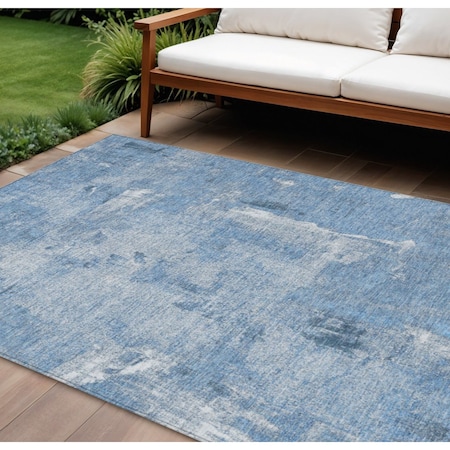 Homeroots 8' X 10' Denim Blue And Ivory Abstract Washable Indoor Outdoor Area Rug 596857