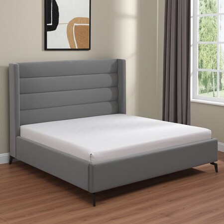 Homeroots Light Gray Velvet Upholstered King Bed Frame 544809