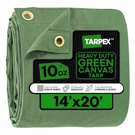 Tarpex Heavy Duty Tarp, 14 ft x 20 ft, Green, Canvas CTG10-TA-1420