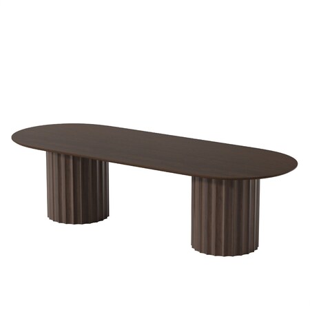 Homeroots 86" Walnut Wood Double Pedestal Base Oval Dining Table 720677