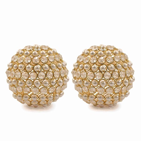 Homeroots Set of Two 5" Gold Clear And Ivory Metal Faux Crystal And Pearl Decorative Orbs, 2PK 659494