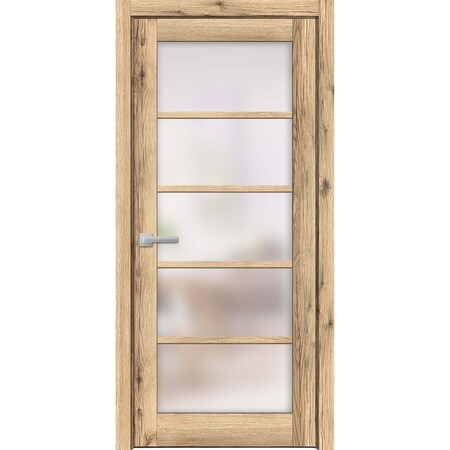 Sartodoors Solid French Door Frosted Glass Oak 36x84 Solid Core Modern Interior QUADRO4002ID-DUB-3684